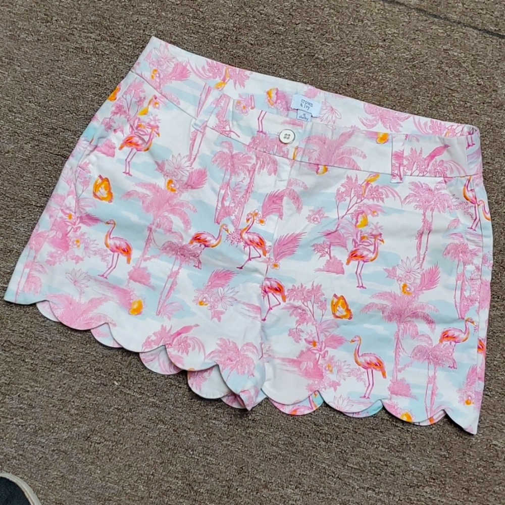 Crown & Ivy  Bright Flamingo Scalloped Edge Shorts Size 10 Shelby